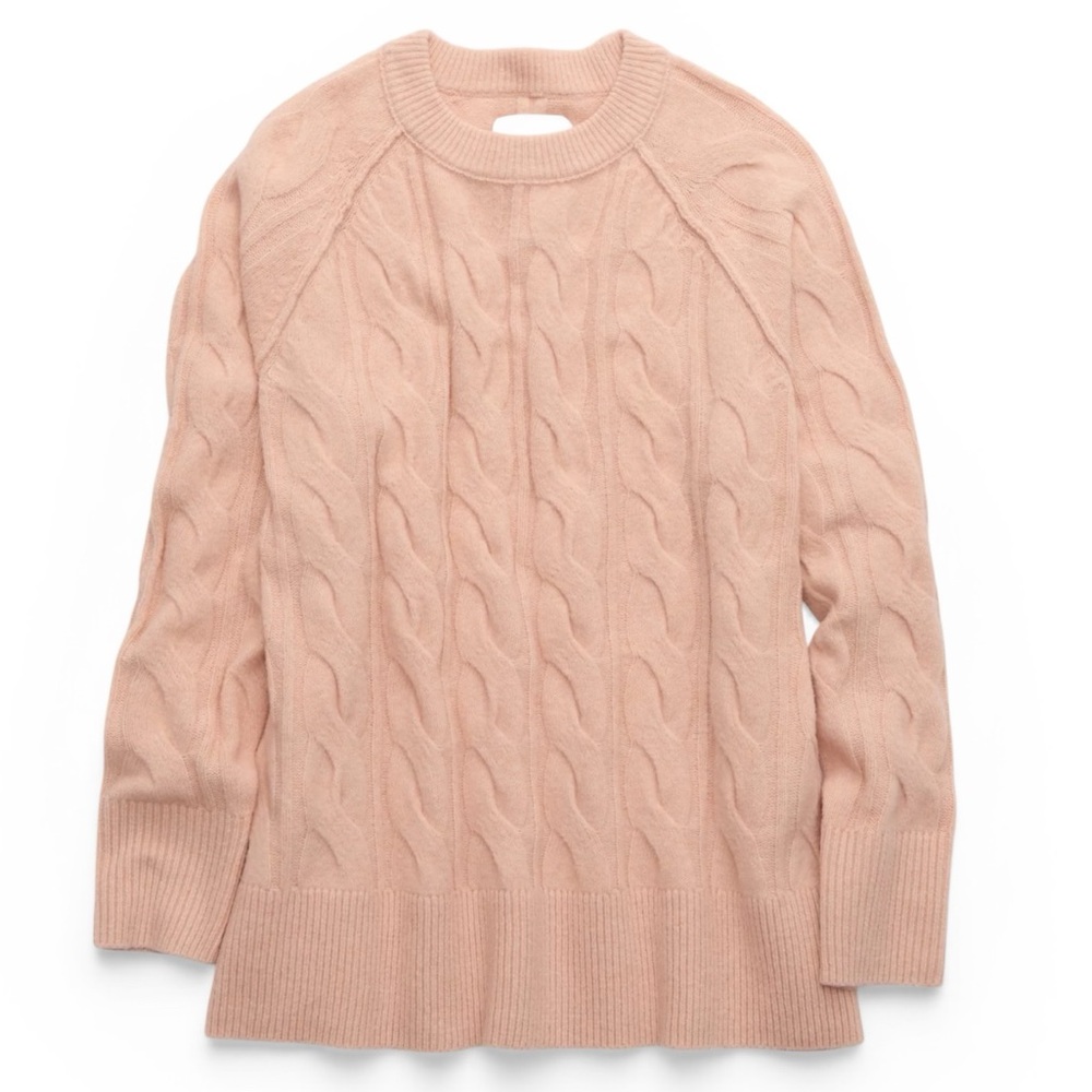 Aerie NWT unREAL Cable Crew Sweater Dusty Pink Pastel Medium Oversized
